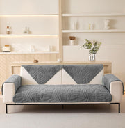 Sofa Cover Mat Leaf Coral Fleece Chenille Fabric Seater Sofa (Charcoal)