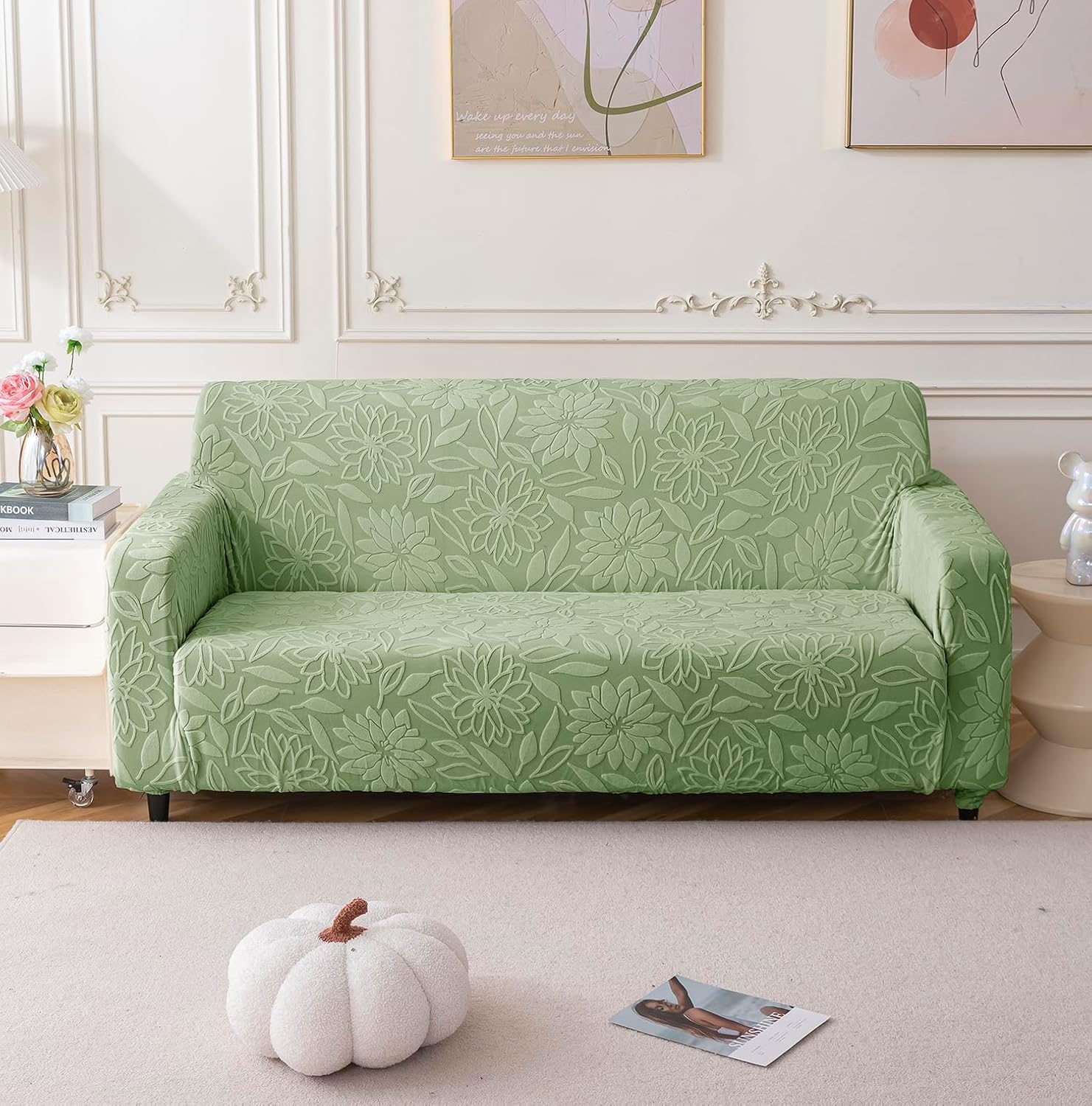 Universal Jacquard Waterproof Camellia 3 + 2 Seater Sofa Cover (Green)