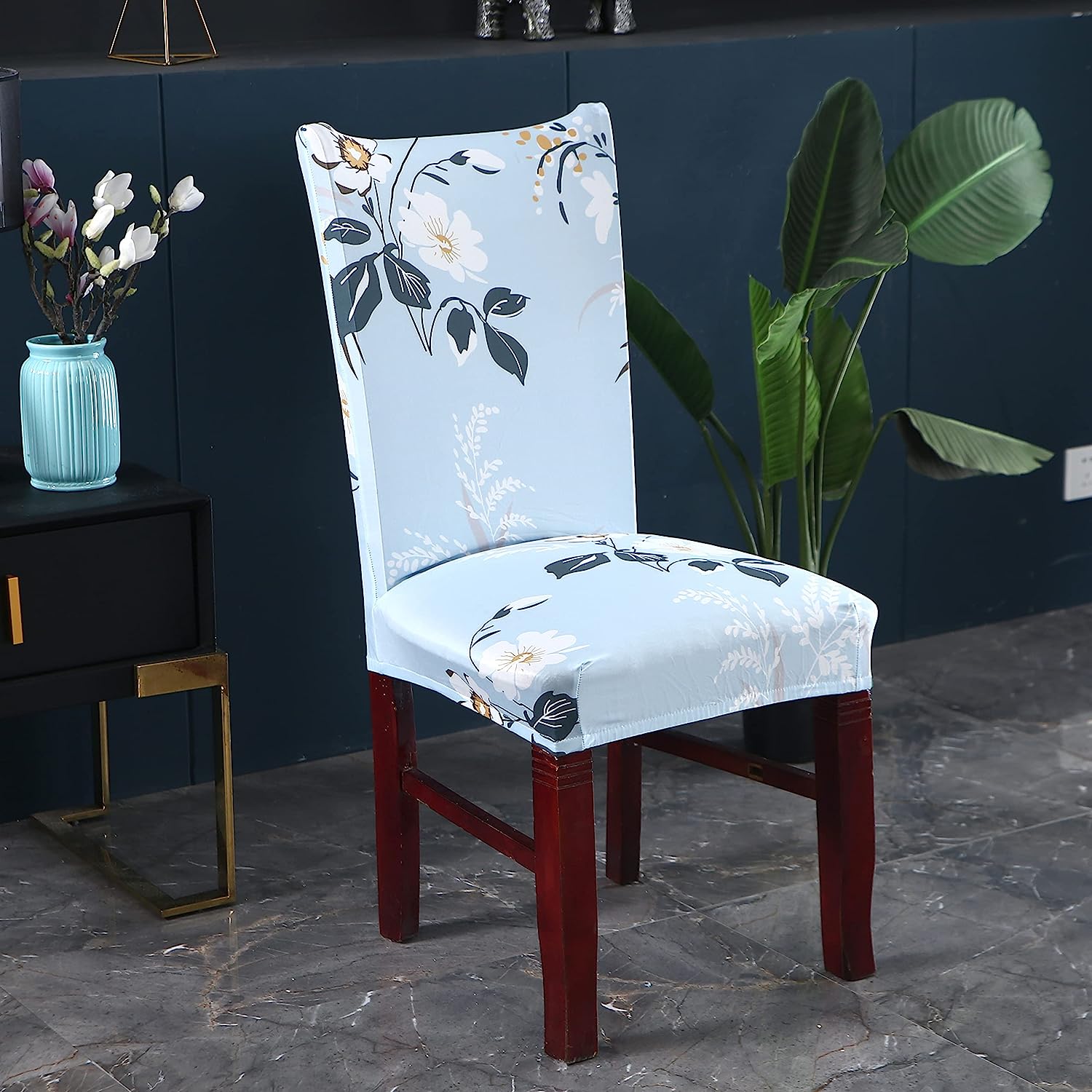 Elastic Chair Cover (SkyBlue Big White)