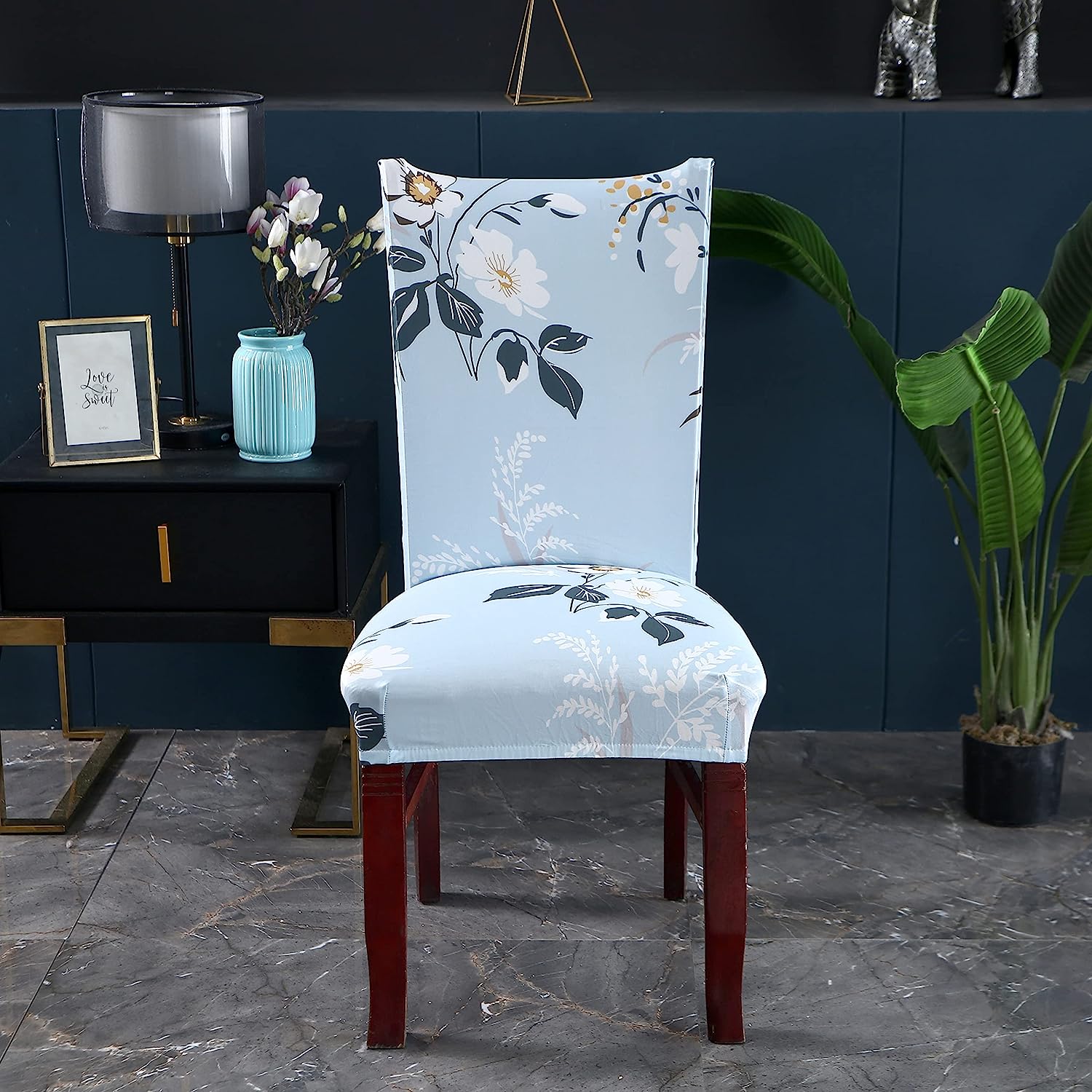 Elastic Chair Cover (SkyBlue Big White)