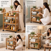 Bamboo Kitchen Cart with Wheels & Pull-Out Drawer - Brown