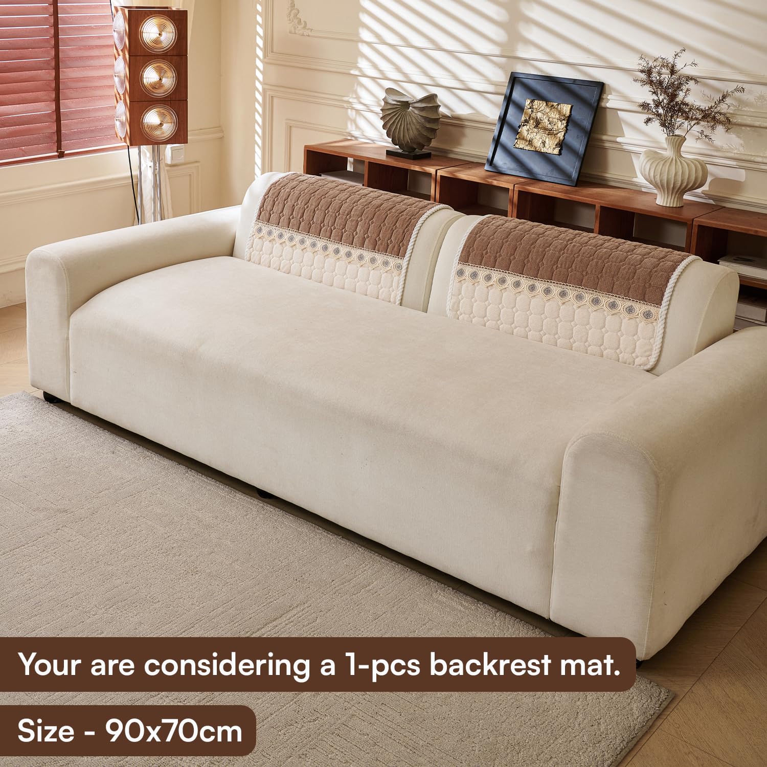 Waffle Quilt Corduroy Chenille Sofa Cover – Quilted, Non-Slip, Washable & Durable Protector (Tan)