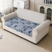 'Aura Petal Series' Quilted Sofa Mat Printed – Anti Slip (Hexa Blue)