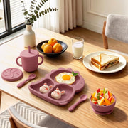 9 Pcs Silicone Baby Feeding Set | Dinosaur Divided Plate