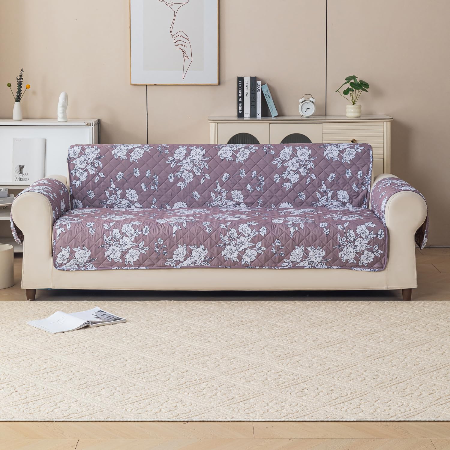 Gulnaar Series Anti-Slip Sofa Cover Mat with Pocket – Polyester Couch Protector(Walnut Noir)