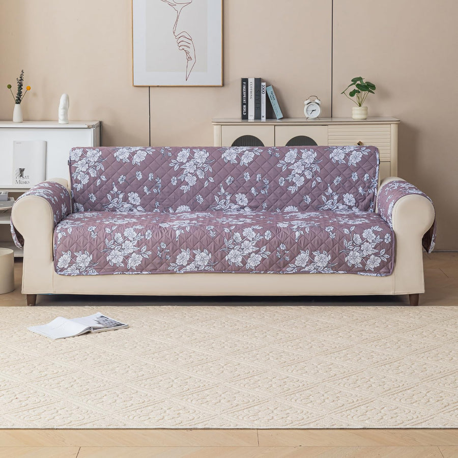 Gulnaar Series Anti-Slip Sofa Cover Mat with Pocket – Polyester Couch Protector(Walnut Noir)
