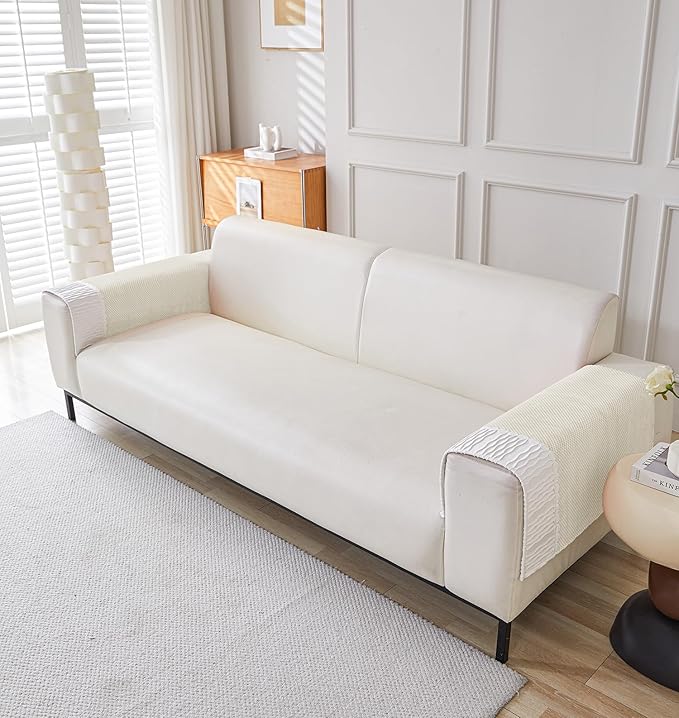 Velvet Sofa Covers Corduroy French Style 1/2/3/4 Seater (Cream)