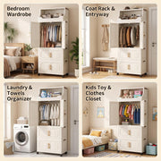 Foldable Wardrobe with Magnetic Doors & Wheels - Ivory White