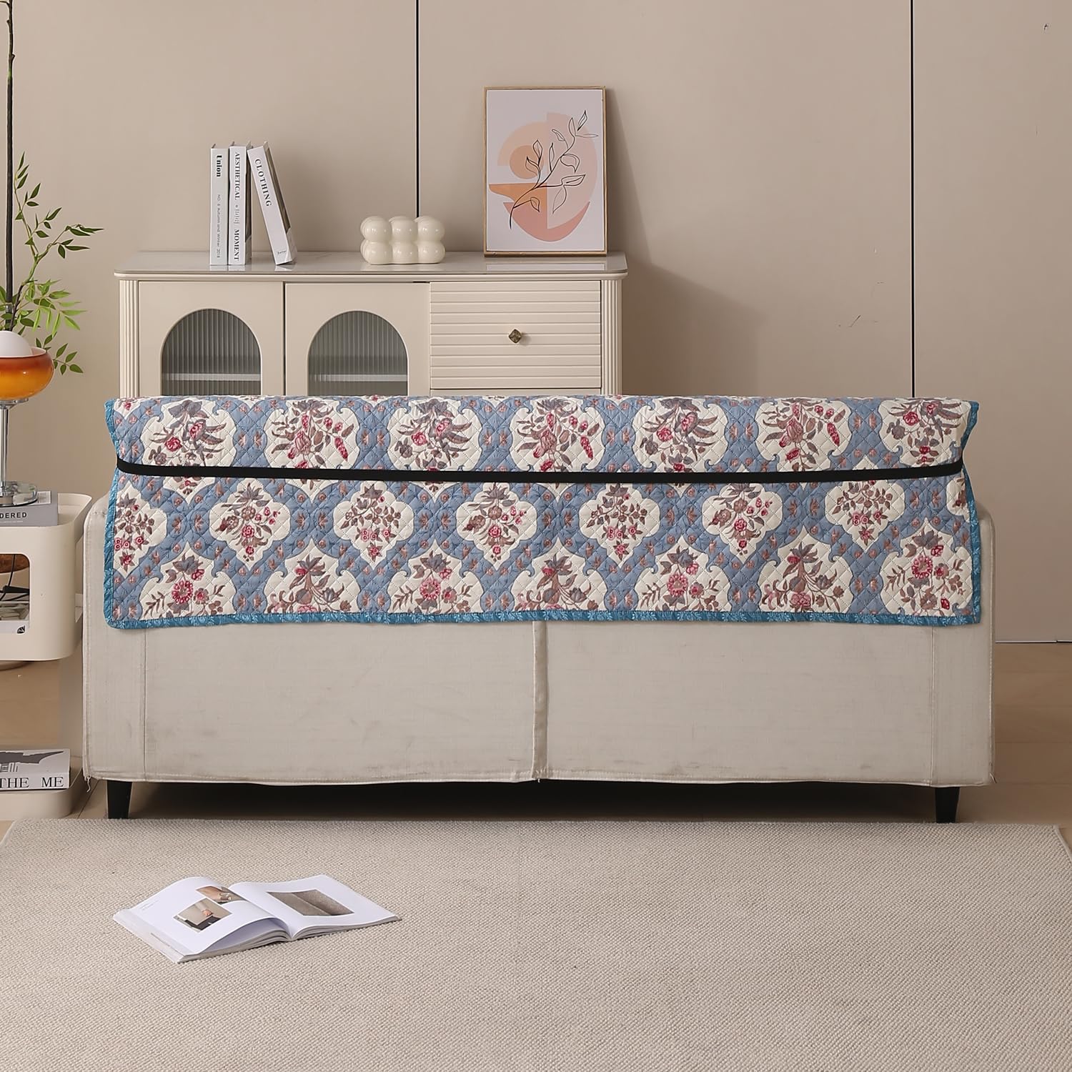 Polyester Sofa Cover Mat Reversible Couch Protector- Indigo Muse