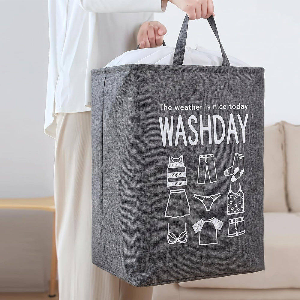 Large Laundry Basket Bag, Drawstring Storage - Grey