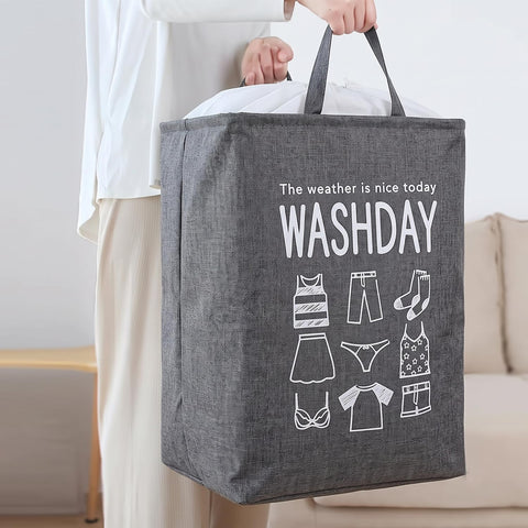 Large Laundry Basket Bag, Drawstring Storage - Grey