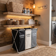 3 Section Laundry Basket with Oxford Bags - Multicolor