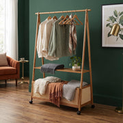 Wooden Floor Standing Clothes Hanger Rack
