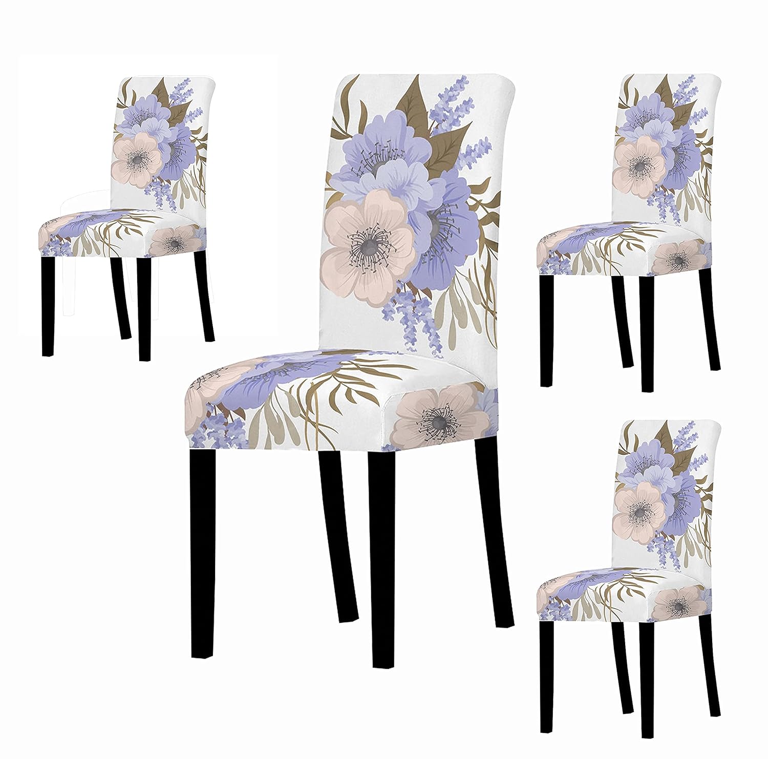 Polyester Spandex Printed Chair Cover Stretch Removable Washable (White Orchid)