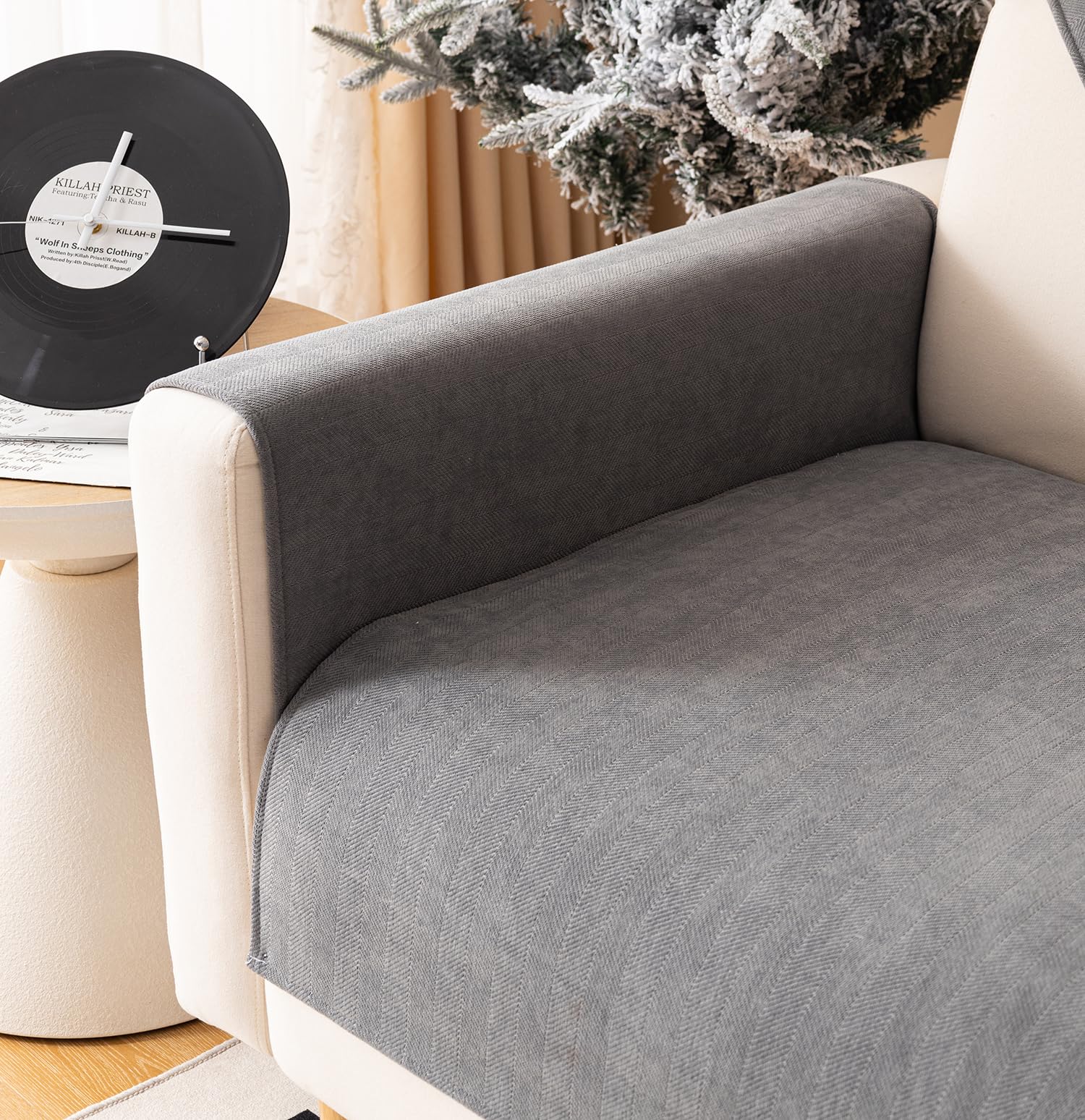 Sofa Covers Herringbone Chenille Fabric 1/2/3/4/5 Seater (GREY)