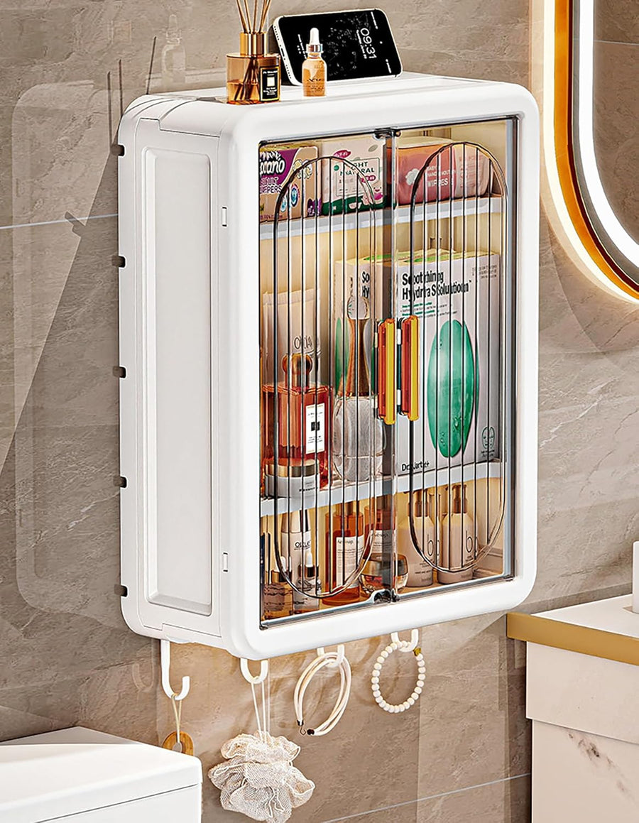 Wall Mounted Bathroom Storage Rack – Punch-Free Magnetic Storage Box White (Extra Large)