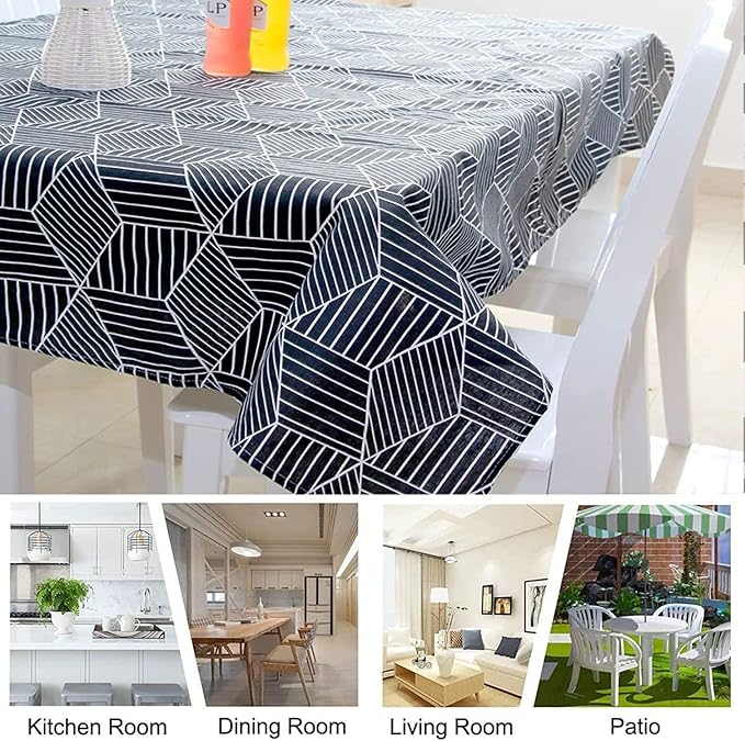 Rectangle Tablecloth Cotton Linen Table Cloth (Black Stipe)