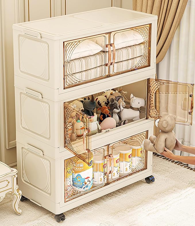 Storage Cabinet with Wheels, Rolling Organizer for Home ( 45CM, Cream)