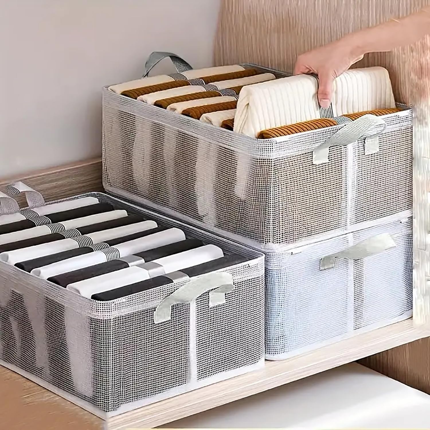 Durable Linen Closet Organizers and Foldable Storage Baskets (Transparent)