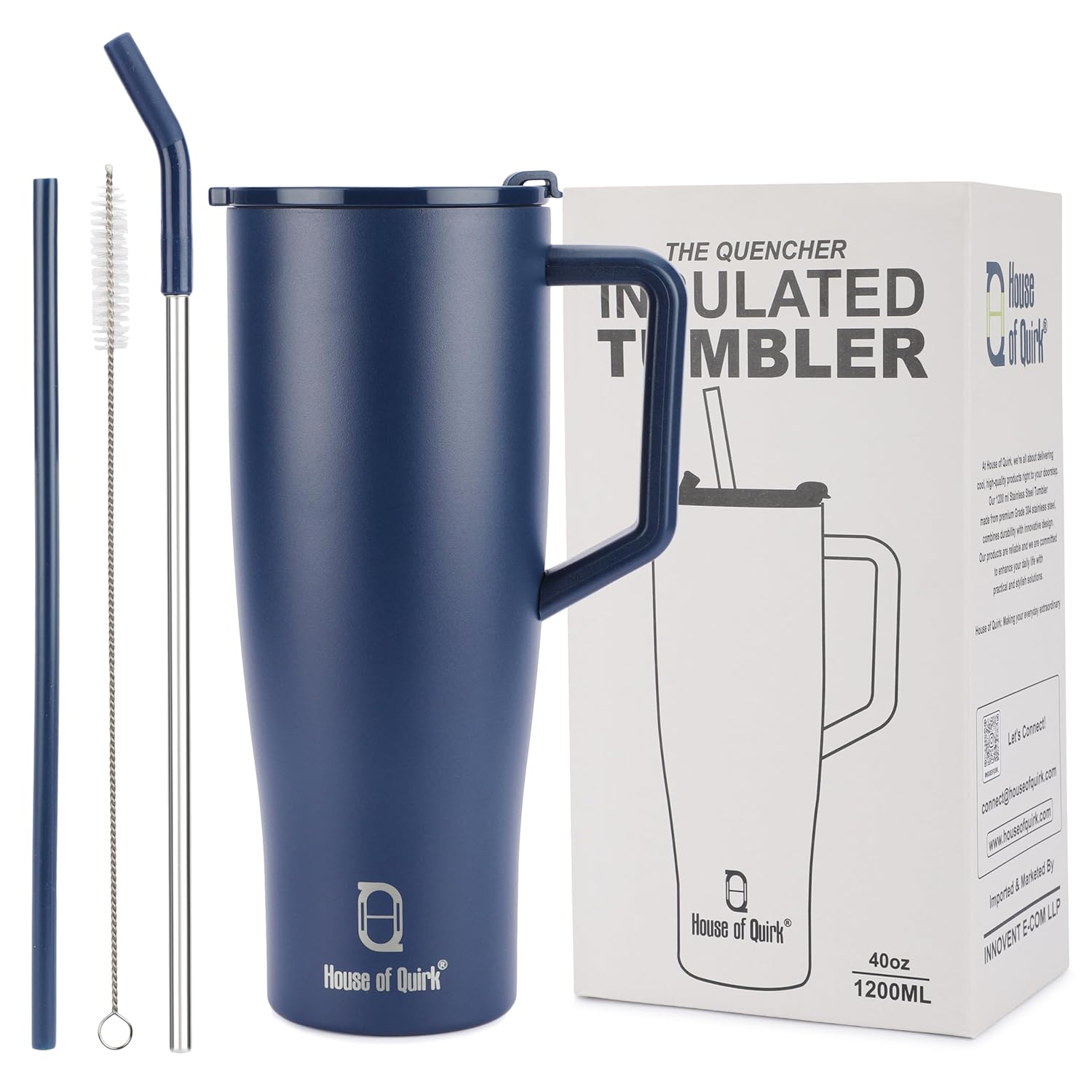 1200ML Stainless Steel Tumbler with Handle and 2 Straw Flip Lid Hot & Cold Bottle