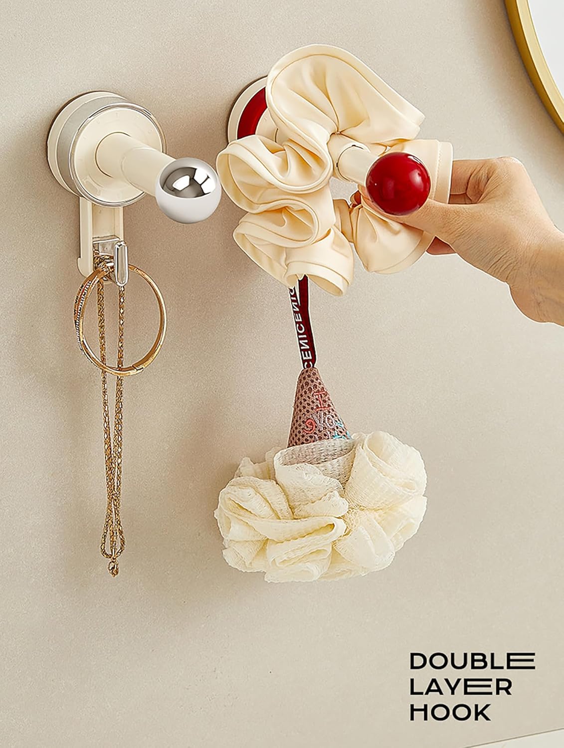 Adjustable Heavy-Duty Wall Suction Hook Waterproof No-Drill Bathroom Hook  (Cream)