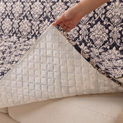 Quilted Printed Sofa Cover for Indian Sofa Set – Washable (Black Motif)