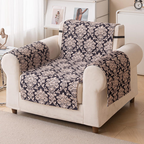 Quilted Printed Sofa Cover for Indian Sofa Set – Washable (Black Motif)