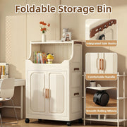Foldable Wardrobe with Magnetic Doors & Wheels - Ivory White