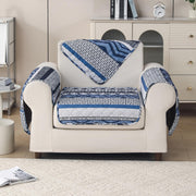 'Aura Petal Series' Quilted Sofa Mat Printed – Anti Slip (Boho Navy)