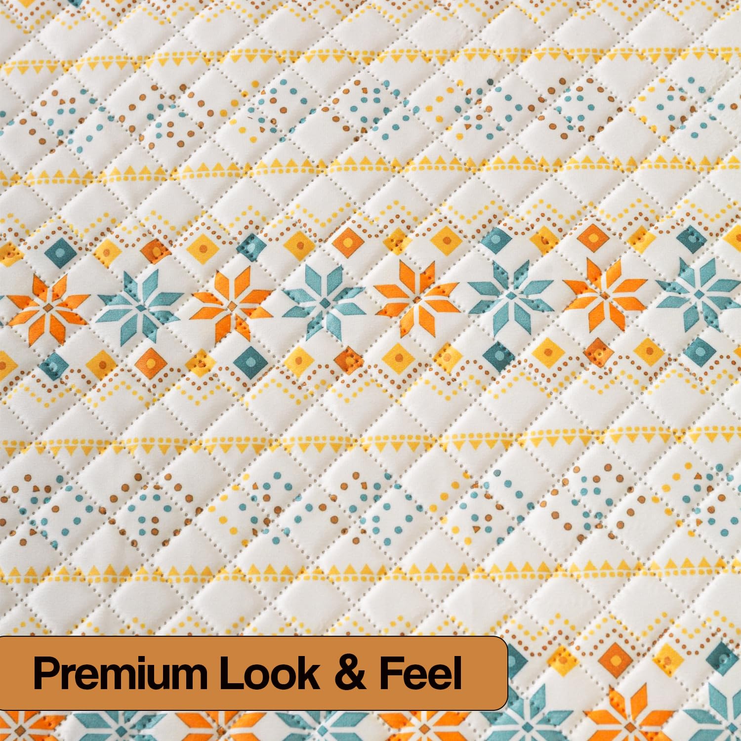 Printed Sofa Cover for Indian Sofa Set Quilted, Washable & Durable (Beige Garland)