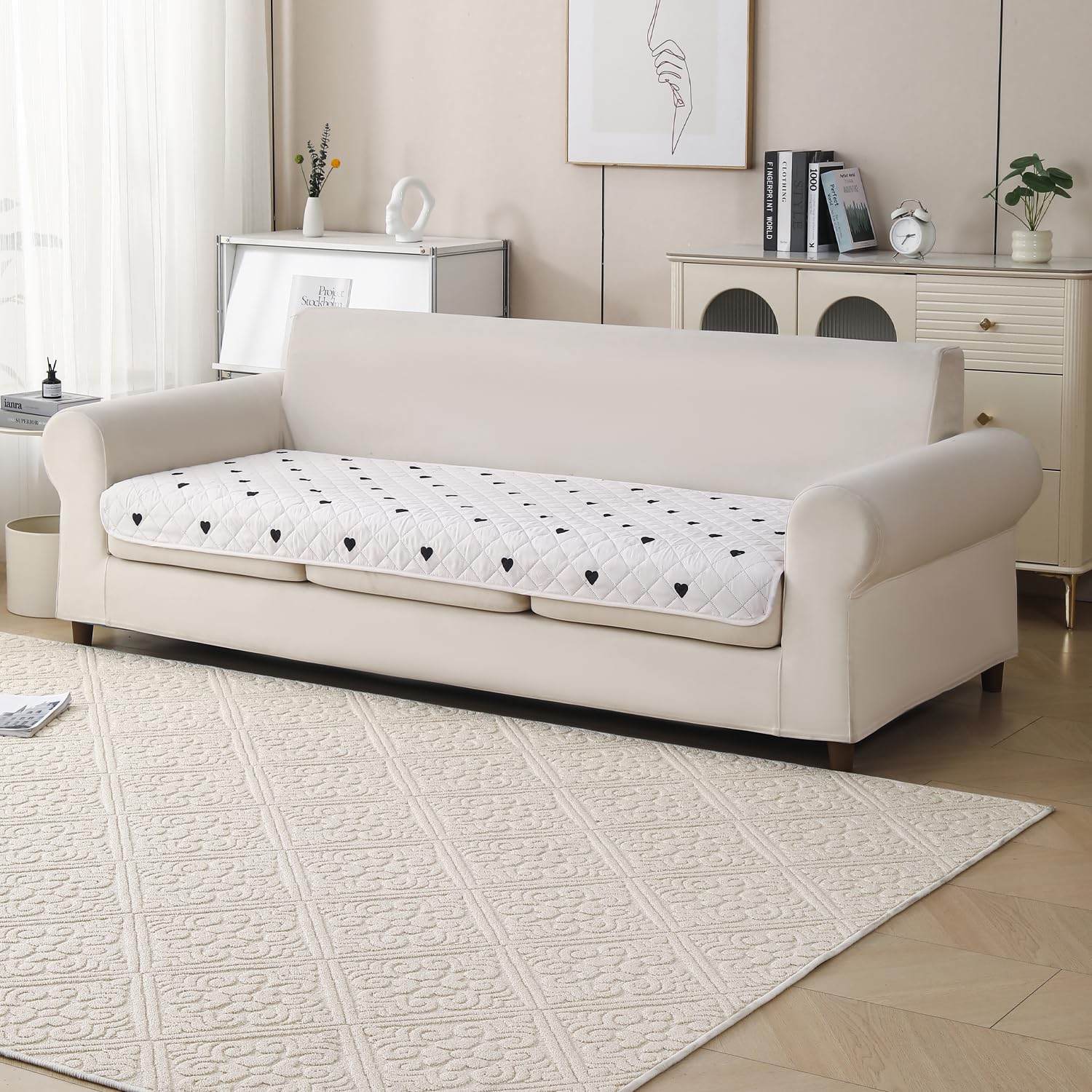 'Gulnaar Series' Printed Quilted Sofa Cover for 1/2/3/4 Seater – Anti-Slip (Mocha Mist)