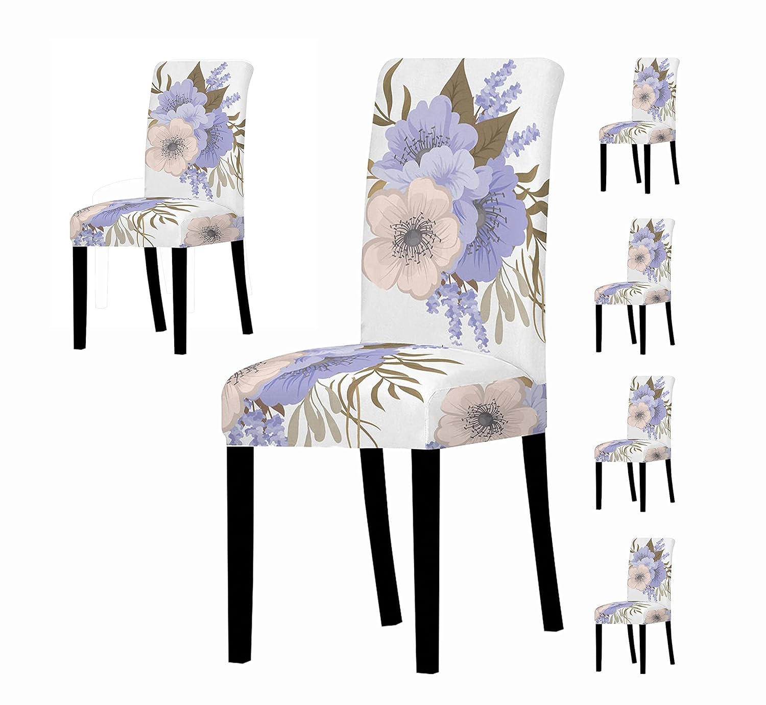 Polyester Spandex Printed Chair Cover Stretch Removable Washable (White Orchid)