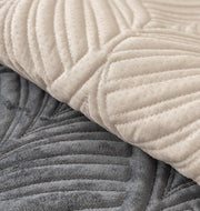Velvet Palm Leaves Pattern Quilted Sofa Cover Set – 3-Piece (2 Armrest Covers 50x70cm + 1 Seat Cover) Grey