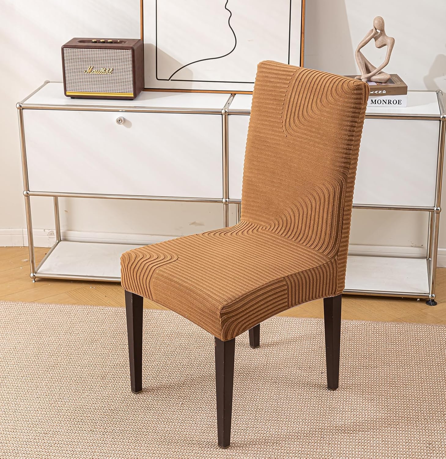 Stretchy Universal Jacquard Waterproof Sapphire Chair Cover (Camel)