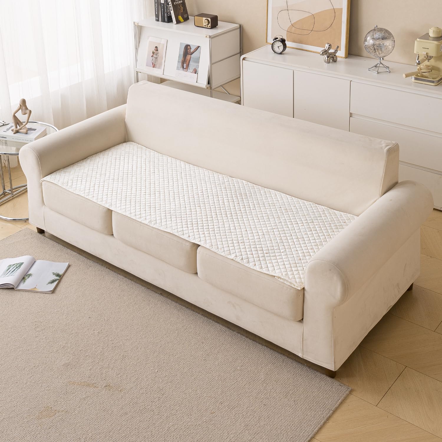 Printed Sofa Cover for Indian Sofa Set Quilted, Washable & Durable (Snowflake)