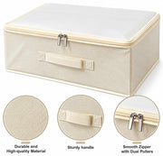 Linen Storage Box with Zipper - Off-White