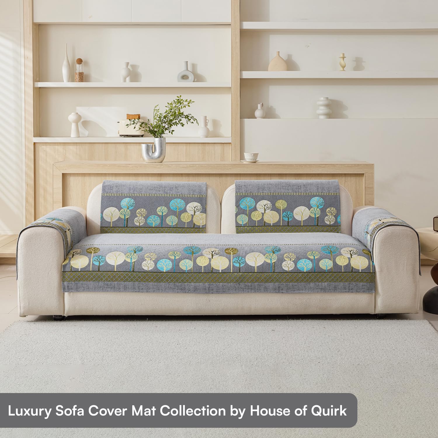 Moontree Series Chenille Jacquard Couch Cover – Quilted Non-Slip Washable Sofa Slipcover (Grey)