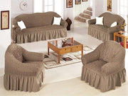 Bubble Frill Couch Cover-Light Brown