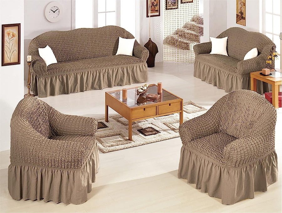 Bubble Frill Couch Cover-Light Brown