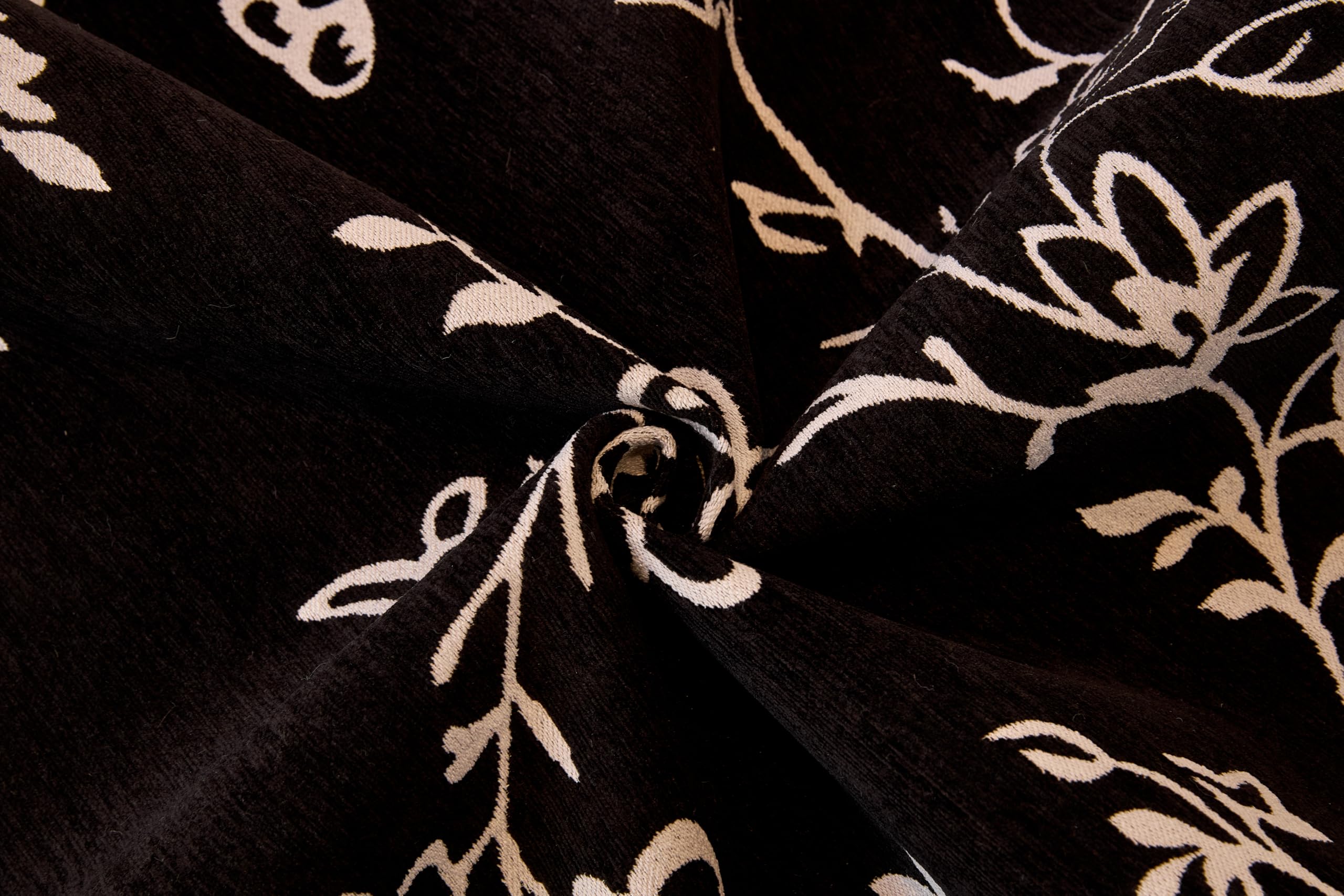 Modern Style Sofa Cover with Fur Ball Chenille (Black Floral)