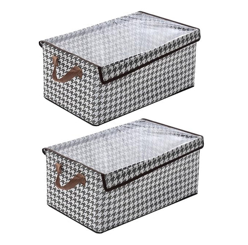 Durable Linen Closet Organizers and Foldable Flip Storage Baskets (Pack 2, Houndstooth)