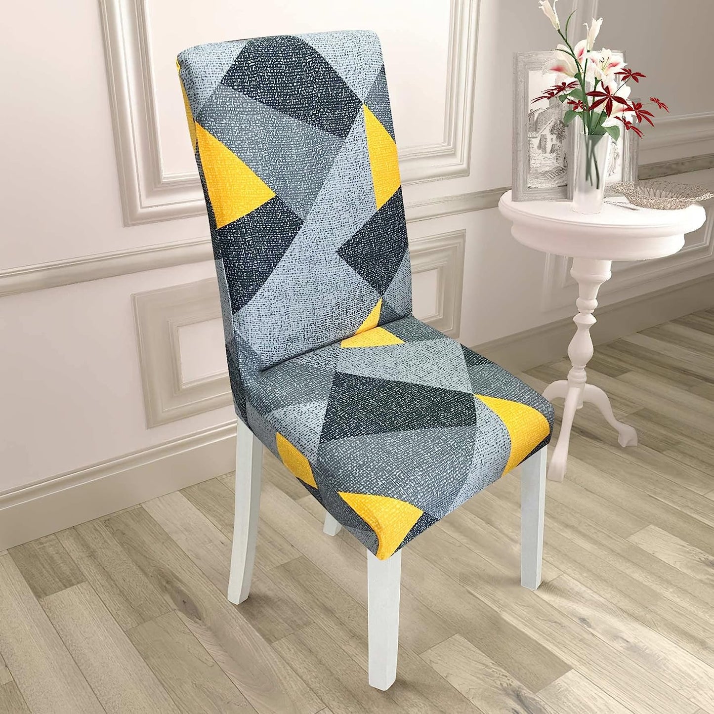 Printed Chair Cover(Beige Grey/Yellow Gems