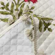 IKATRA Series Quilted Printed Sofa Cover for Indian Sofa Set with Side Pocket (Ivory Phool)