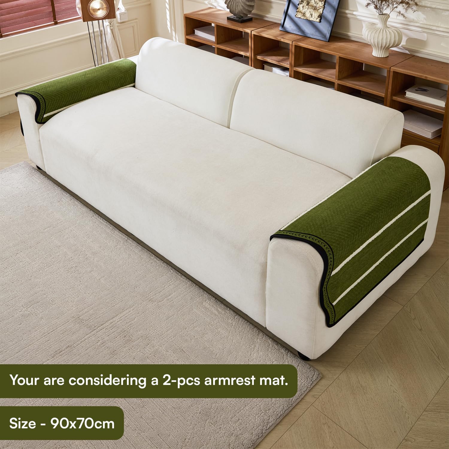 Loom Stripe Series Chenille Couch Cover Curved Edge Quilted Non-Slip Slipcover (Green)