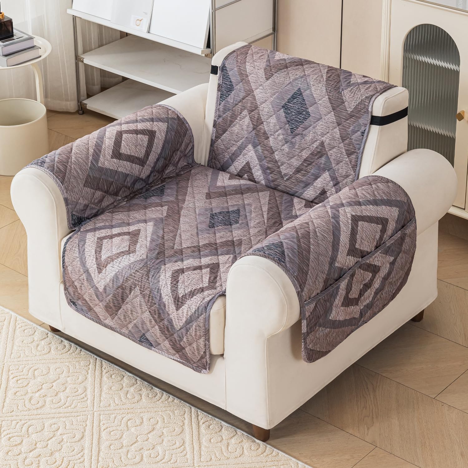 Gulnaar Series Anti-Slip Sofa Cover Mat with Pocket – Polyester Couch Protector(Urban Drift)