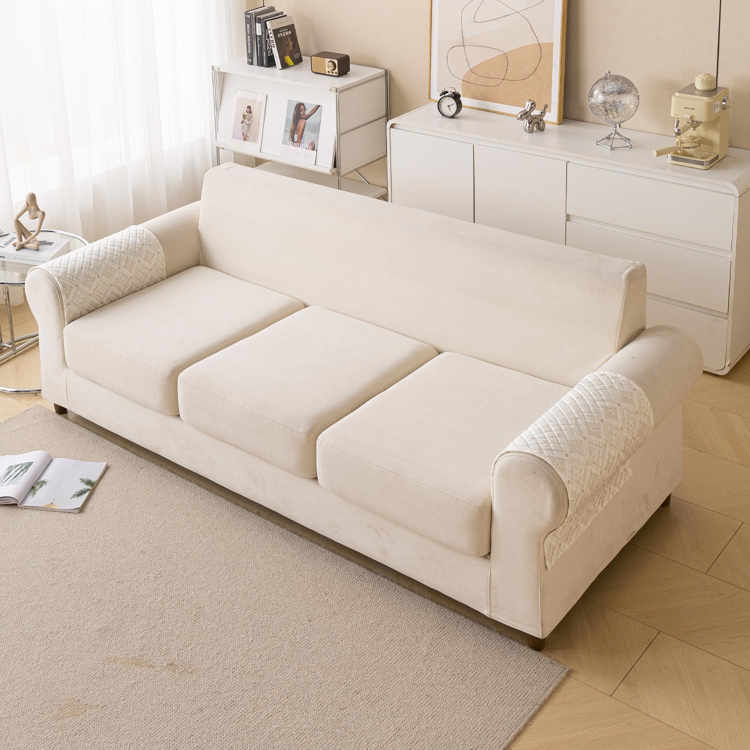 Printed Sofa Cover for Indian Sofa Set Quilted, Washable & Durable (Snowflake)