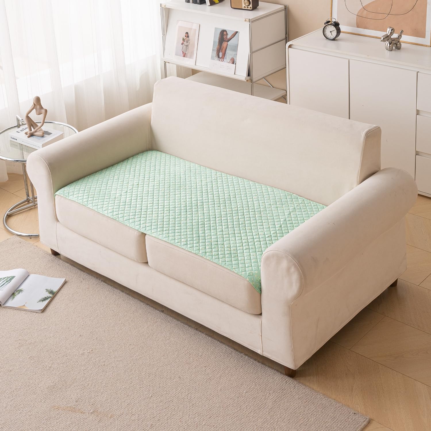 Printed Sofa Cover for Indian Sofa Set Quilted, Washable & Durable (Green Autumn)