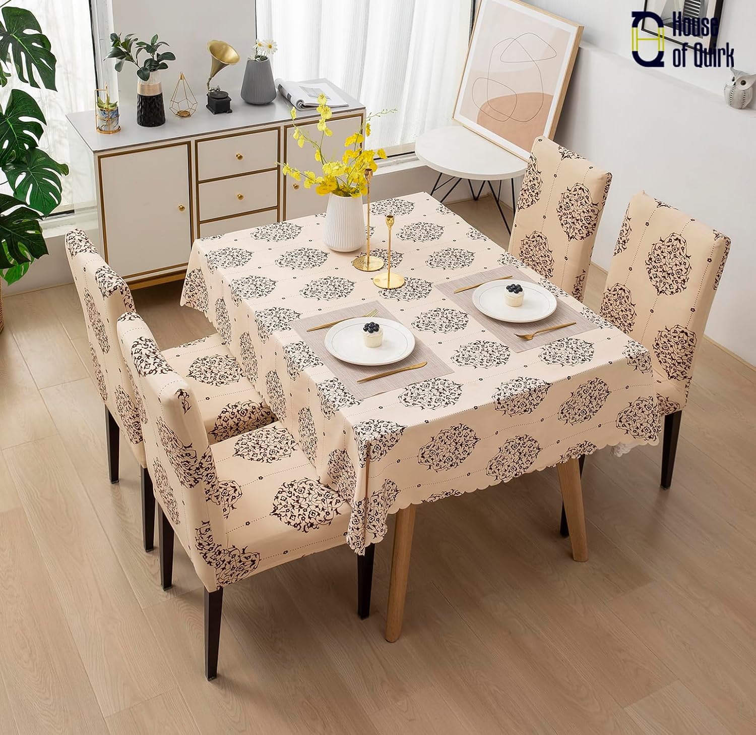 Dining Table Cover Chair Cover waterproof (1 Table Cover + 6 Chair Cover)