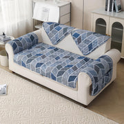 'Aura Petal Series' Quilted Sofa Mat Printed – Anti Slip (Hexa Blue)