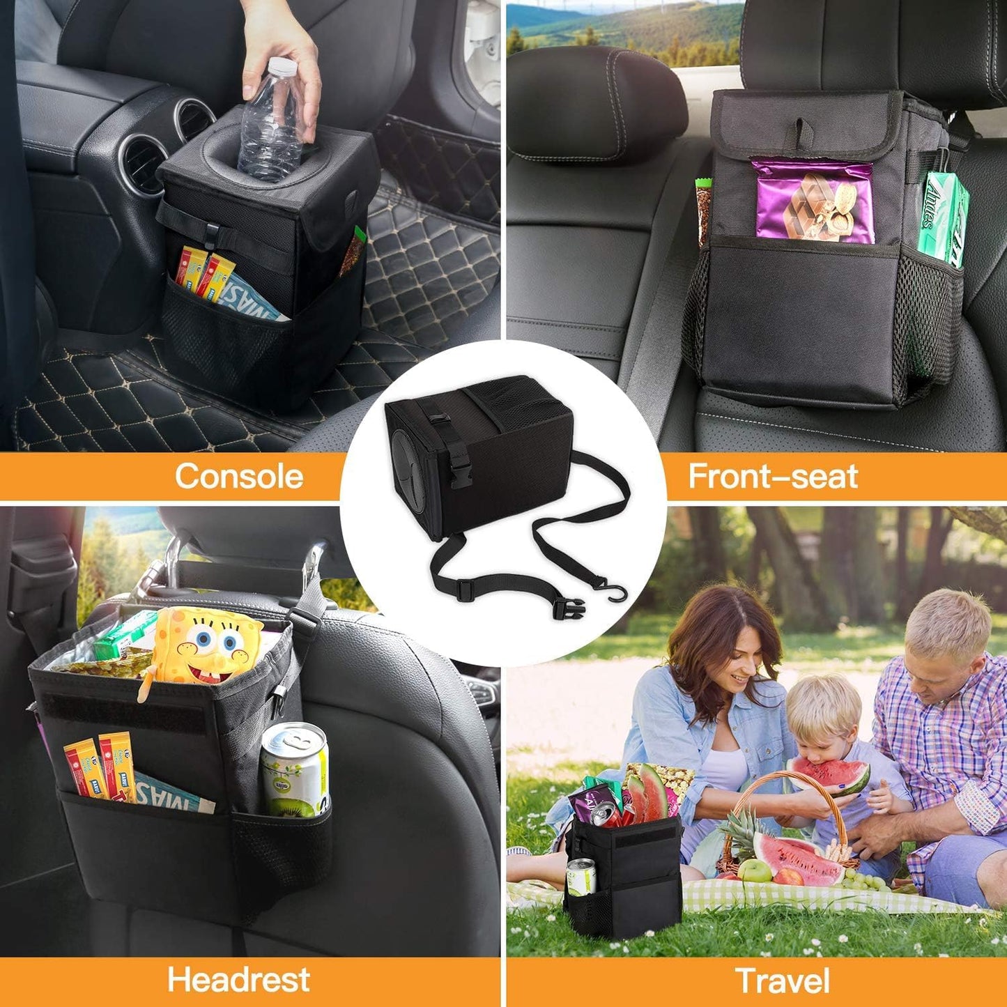 Car Trash Can with Foldable Lid
